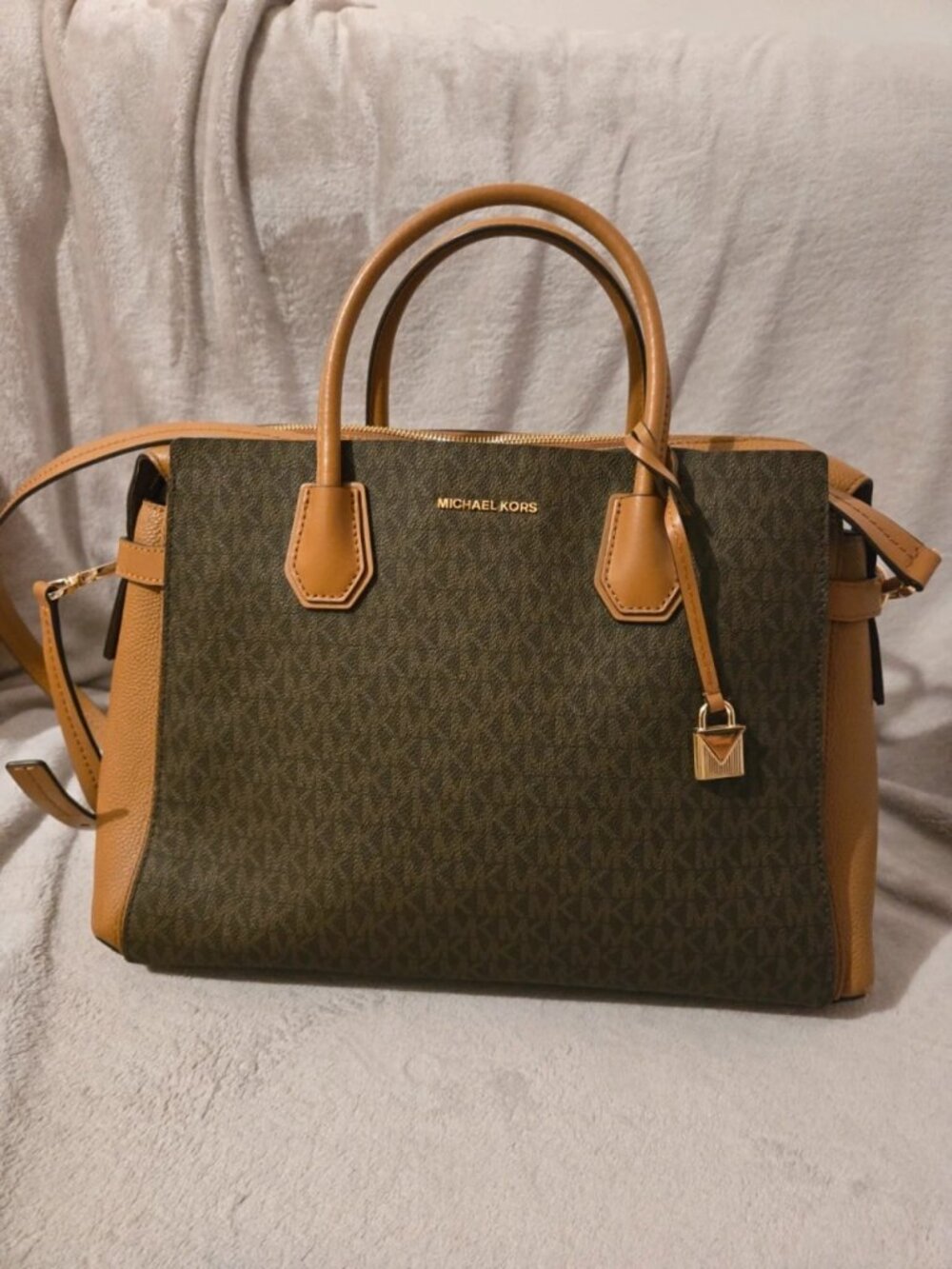 Michael Kors Signature Logo Large Satchel Bag Brown/Beige